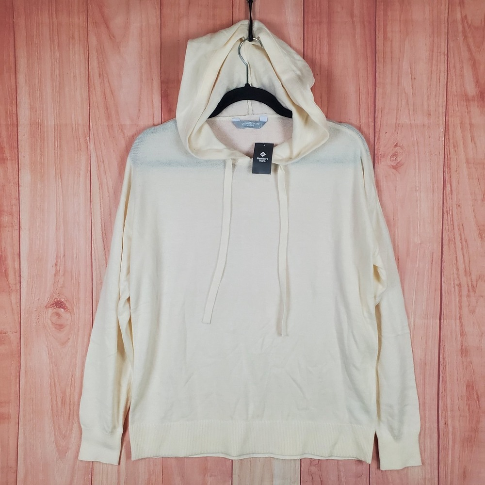Members Mark Cashmere Blend Hoodie Womens Small Beige Knit Nylon Ribbed Winter